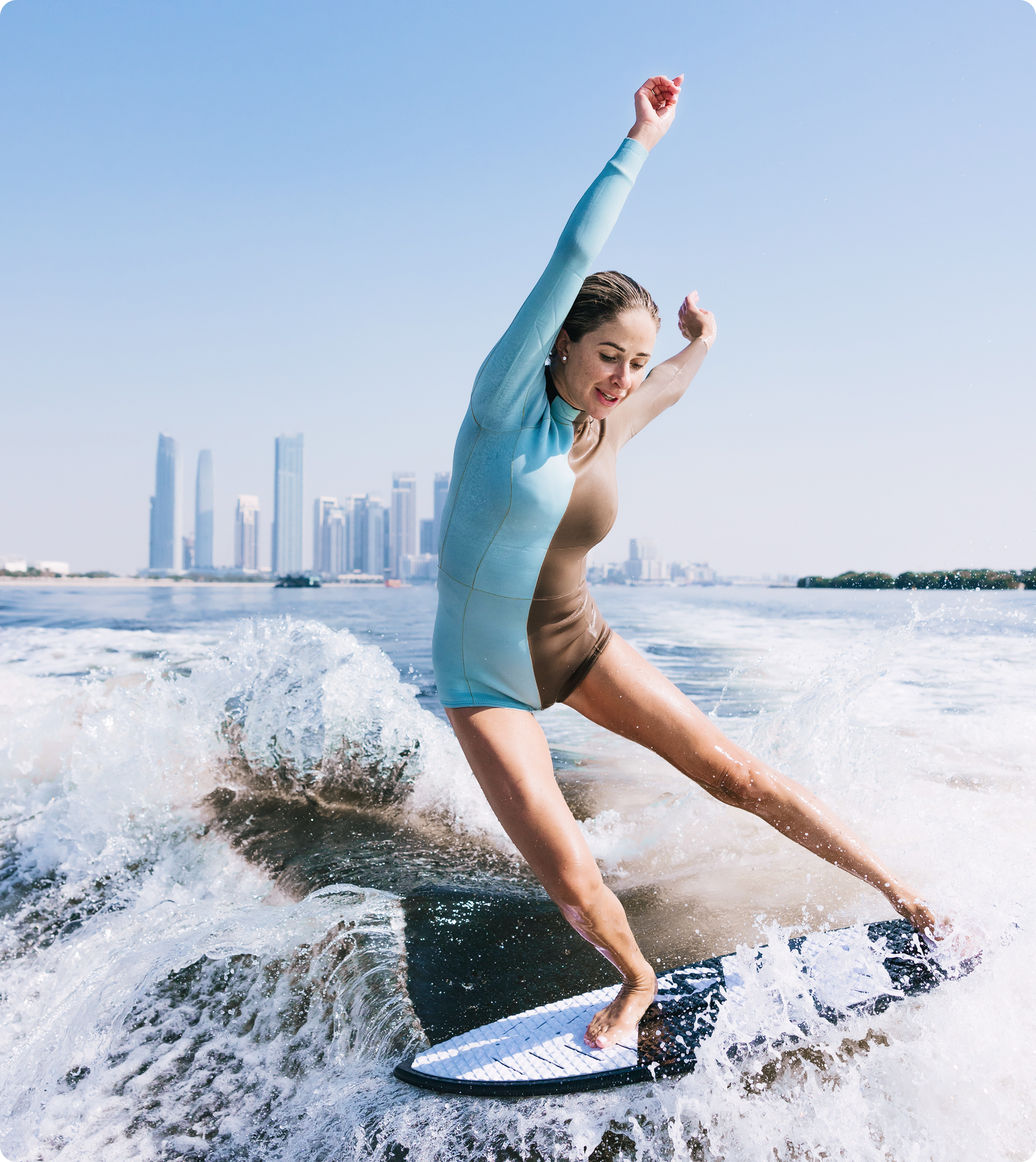 Wakesurfing action